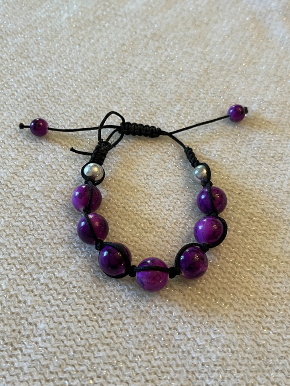 Adjustable Purple Beaded Macramé Bracelet